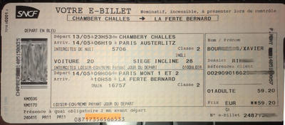 E-Billet SNCF cartonné