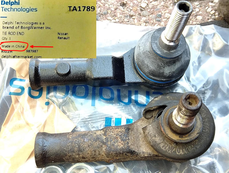2025-05 Left outer tie-rod: New part from Delphi is made in China and looks just like the old TRW part