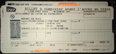 Billet SNCF cartonné